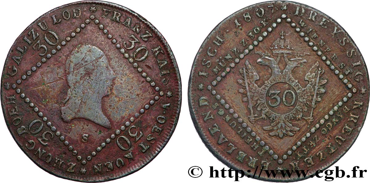 AUTRICHE 30 Kreuzer François Ier 1807 Schmollnitz TB+ 