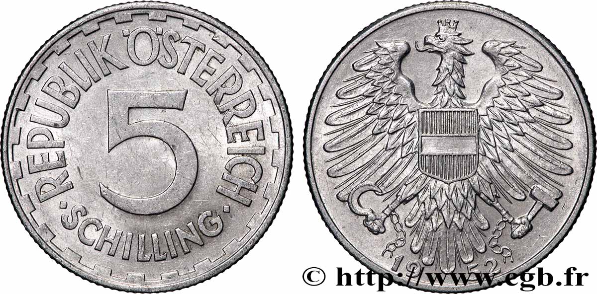 AUSTRIA 5 Schilling aigle 1952 Vienne SPL 