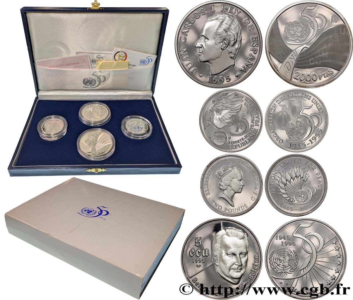 LOTS DE MONNAIES DU MONDE Coffret 50e anniversaire des Nations Unies 1995  FDC 