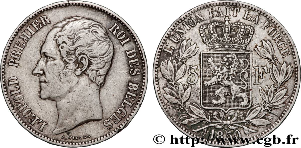 BELGIQUE - ROYAUME DE BELGIQUE - LÉOPOLD Ier 5 Francs  1850  TTB+ 