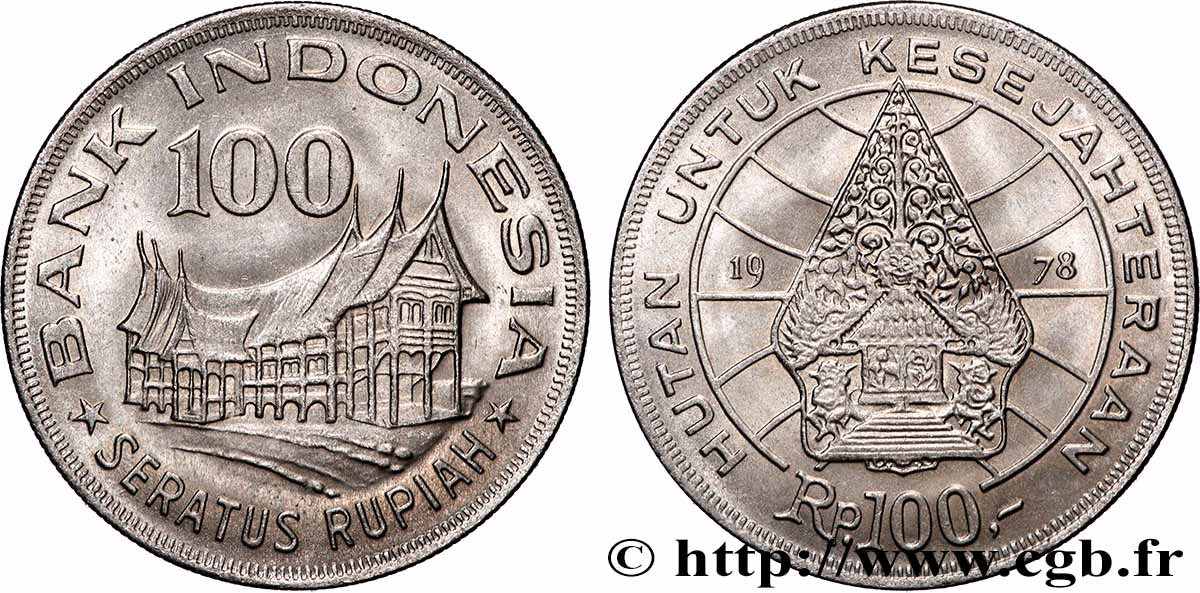 INDONESIA 100 Rupiah Minangkabu House / légendaire arbre de la vie 1978  MS 