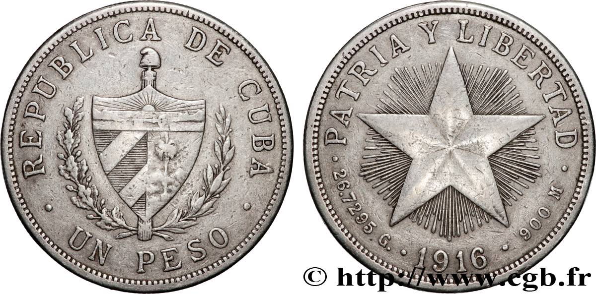 KUBA 1 Peso 1916 Philadelphie SS 