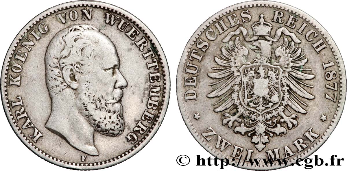 DEUTSCHLAND - WÜRTTEMBERG 2 Mark Charles 1877 Stuttgart fSS 