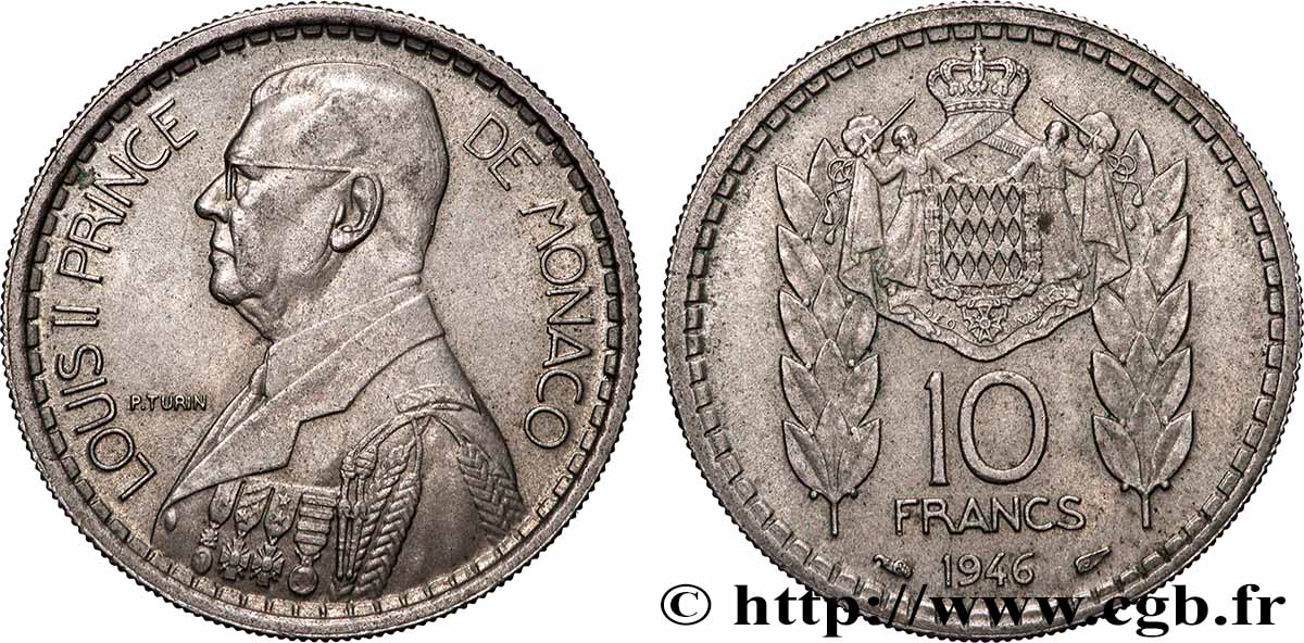 MONACO 10 Francs Louis II 1946 Paris TTB+ 