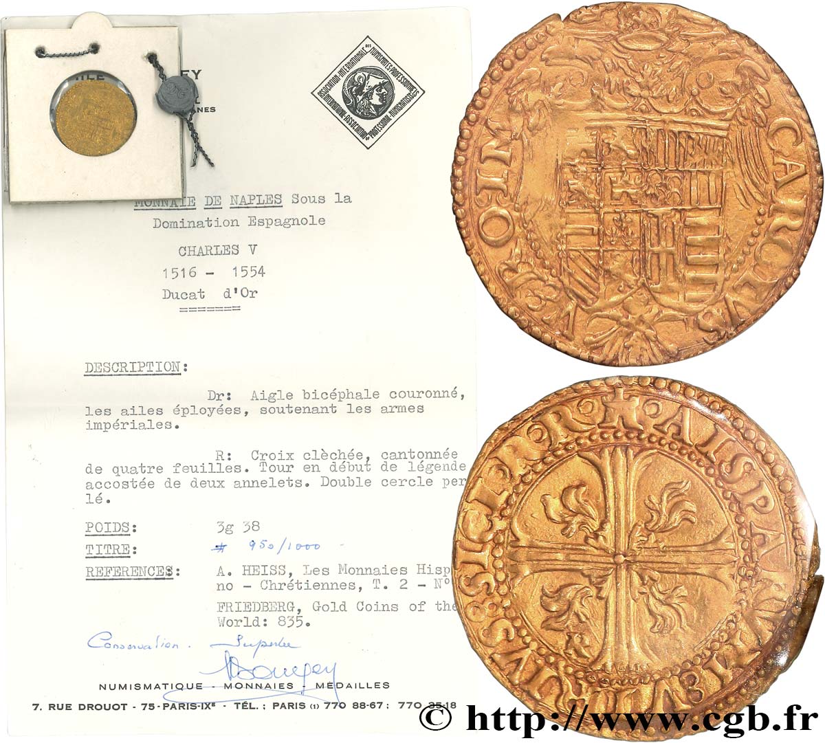 ITALIE - ROYAUME DE NAPLES - CHARLES V Ducat d’or n.d. Naples SUP 
