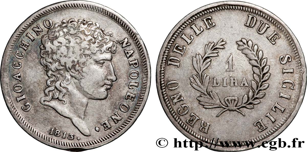 ITALIE - ROYAUME DES DEUX-SICILES 1 Lira Joachim Murat 1813  TTB 