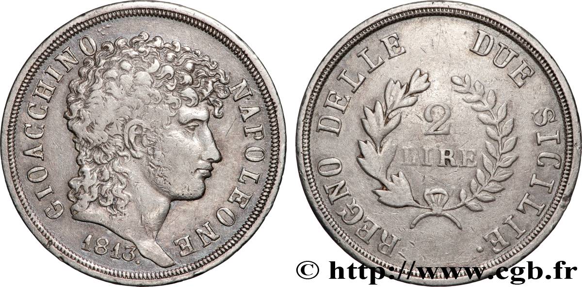 ITALIE - ROYAUME DES DEUX-SICILES 2 Lire Joachim Murat 1813  TTB 