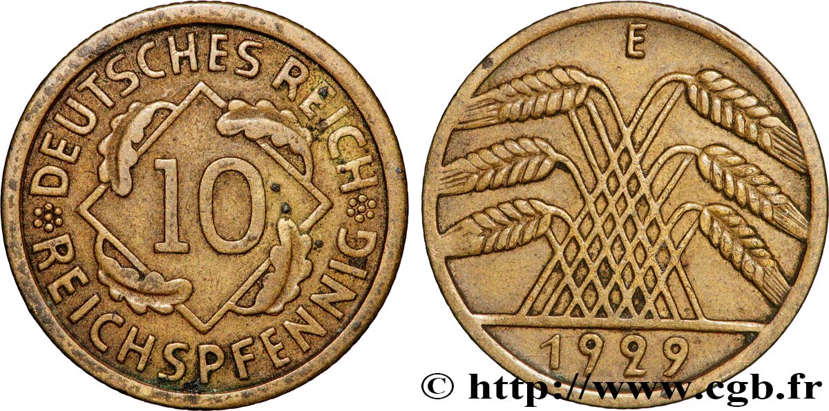 GERMANY 10 Reichspfennig gerbe de blé 1929 Muldenhütten - E XF 