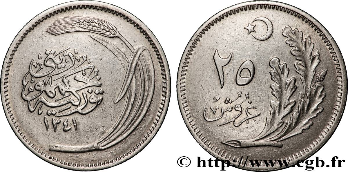 TURQUIE 25 Kurus AH 1341 (1925) Istanbul TTB+ 