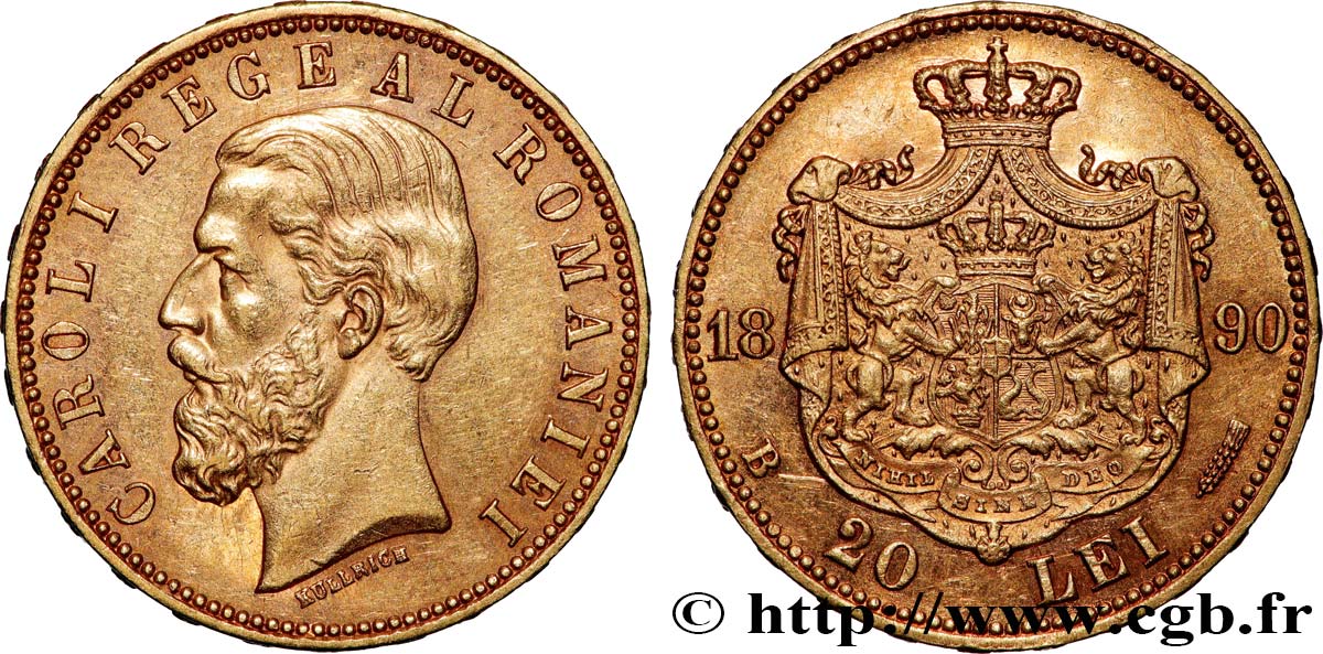 ROMANIA 20 Lei Charles Ier 1890 Bucarest AU 