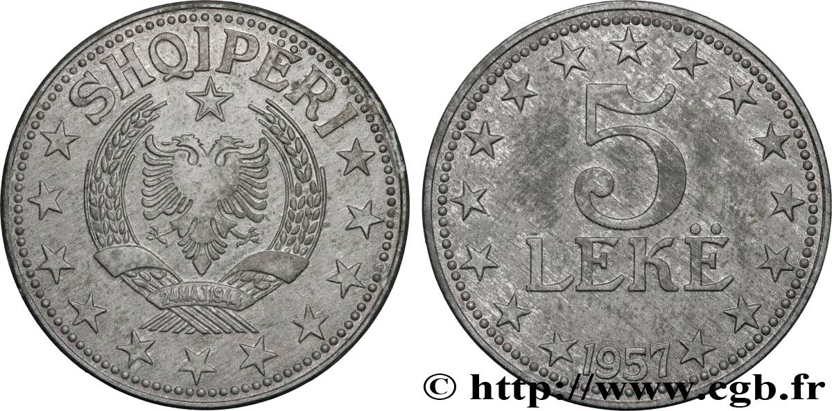 ALBANIE 5 Leke aigle bicéphale 1957 Belgrade TTB+ 