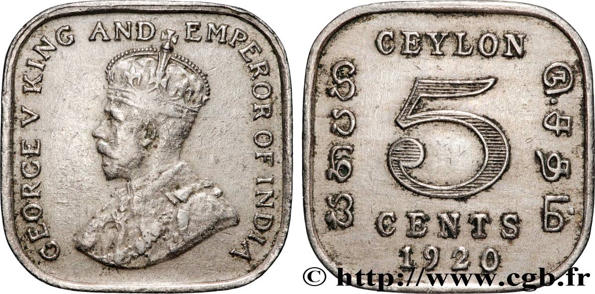 CEILáN 5 Cents Georges V 1920  BC+ 