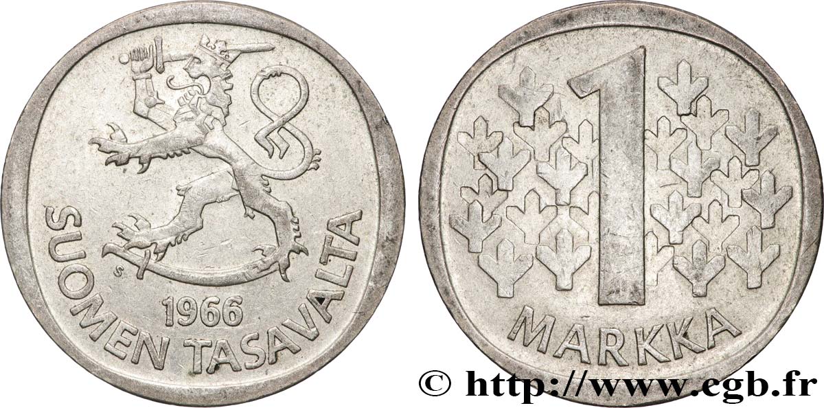 FINLAND 1 Markka 1966 Helsinki AU 