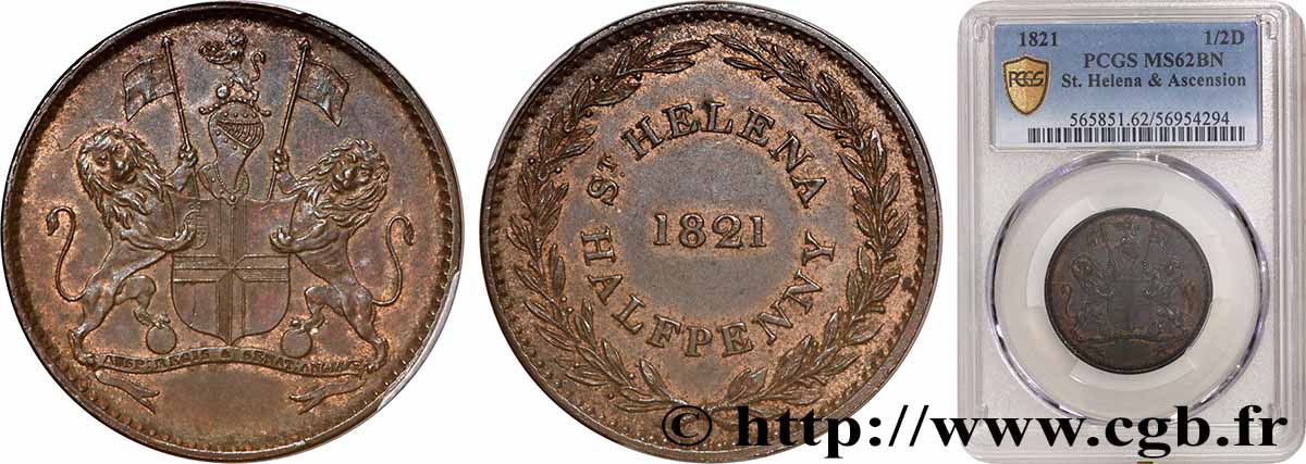 SAINTE HÉLÈNE 1/2 Penny 1821  SUP62 PCGS