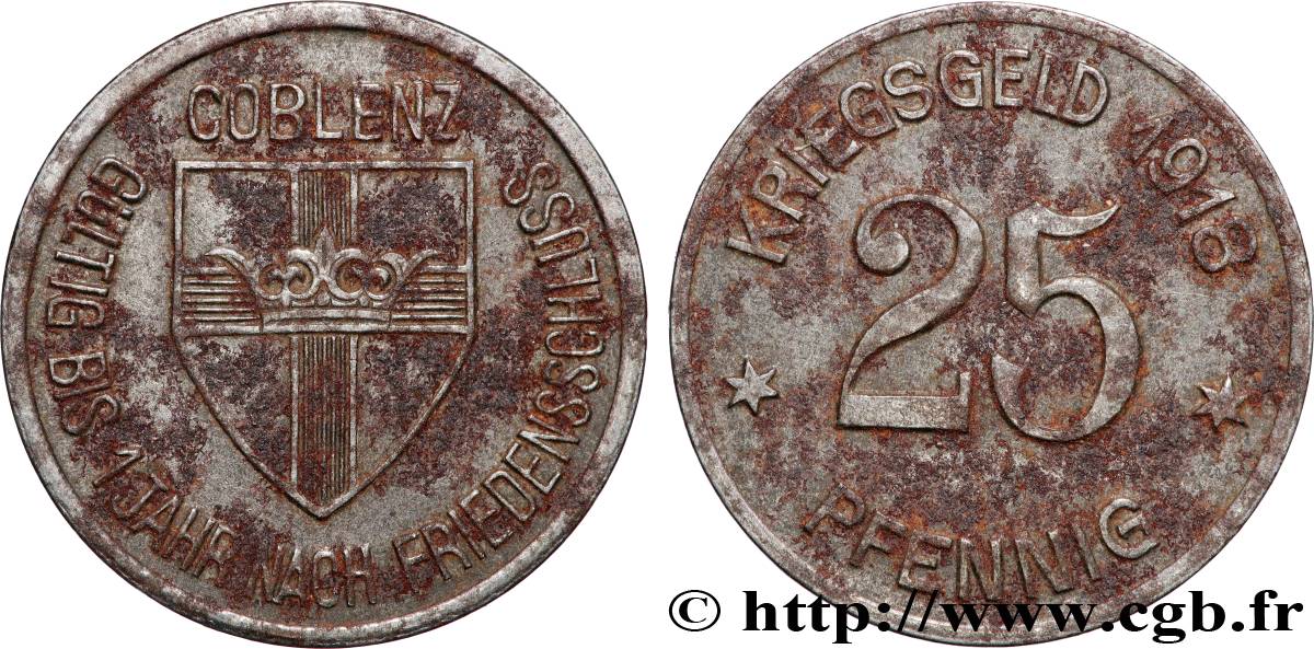 GERMANY - Notgeld 25 Pfennig Coblenz (Coblence) 1918  XF 