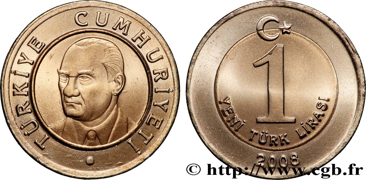 TURQUIE 1 Yeni Lira Kemal Ataturk 2008  SPL 