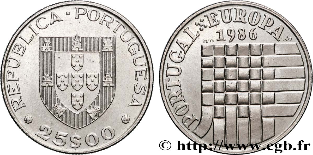 PORTUGAL 25 Escudos admission dans la Communauté Européenne 1986  AU 