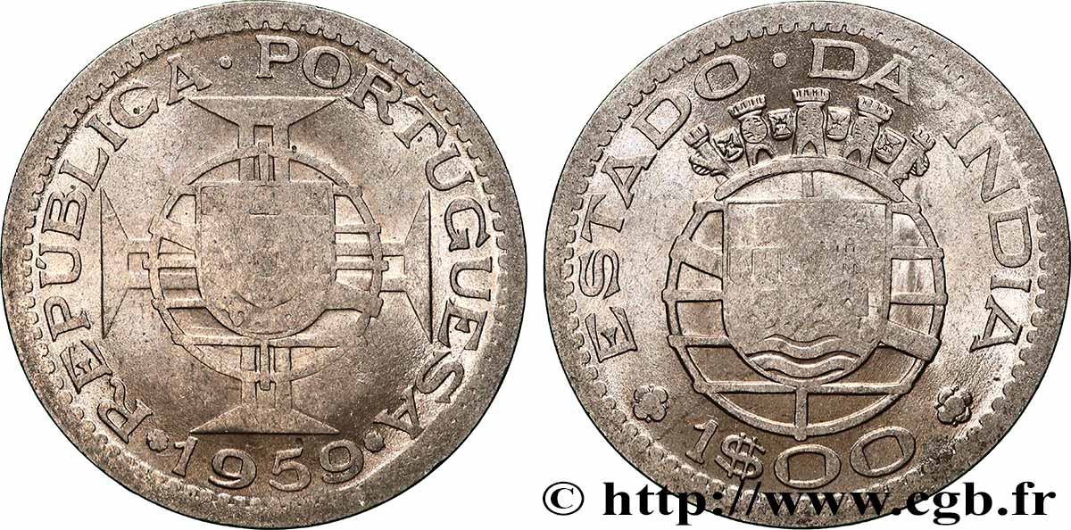 PORTUGUESE INDIA 1 Escudo emblème du Portugal / emblème de l’État portugais de l Inde 1959 Lisbonne AU 