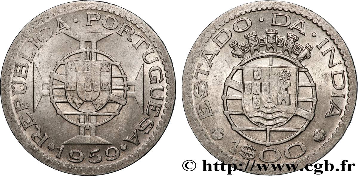 PORTUGIESISCH-INDIEN 1 Escudo emblème du Portugal / emblème de l’État portugais de l Inde 1959 Lisbonne VZ 
