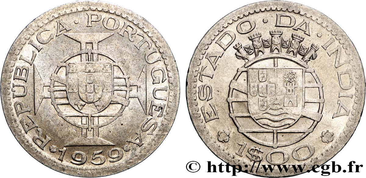 INDE PORTUGAISE 1 Escudo emblème du Portugal / emblème de l’État portugais de l Inde 1959 Lisbonne SUP 