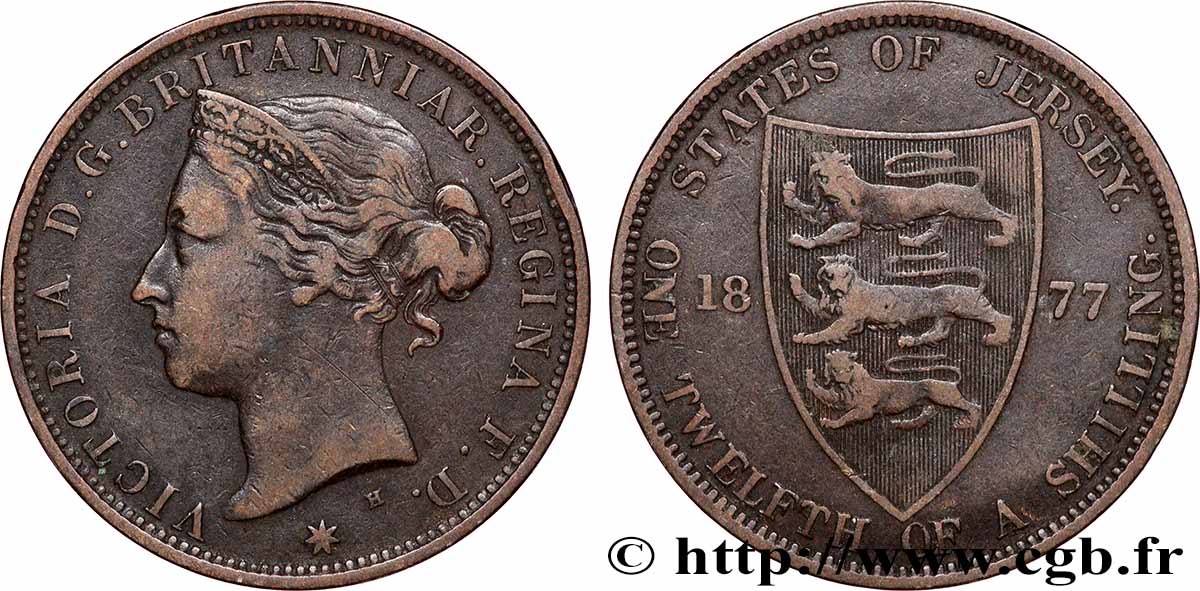 JERSEY 1/12 Shilling Victoria 1877 Heaton VF 