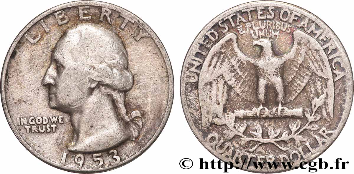 ESTADOS UNIDOS DE AMÉRICA 1/4 Dollar Georges Washington 1953 Philadelphie BC+ 