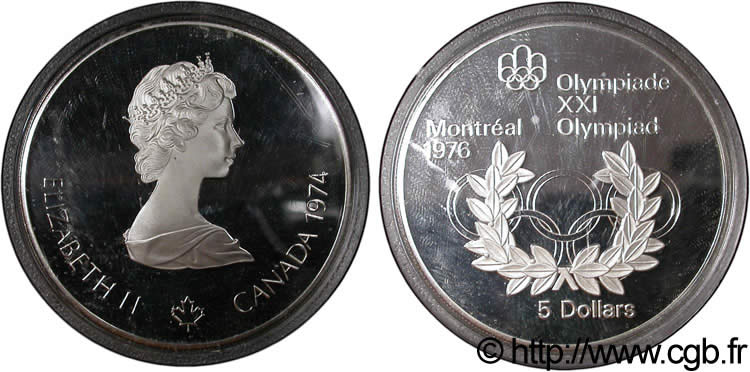 CANADA 5 Dollars Proof JO Montréal 1976 anneaux olympiques / Elisabeth II 1974  MS 