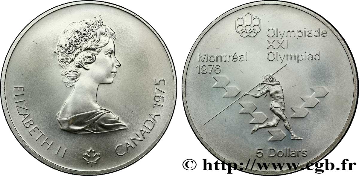 KANADA 5 Dollars JO Montréal 1976 lancer du javelot 1975  ST 