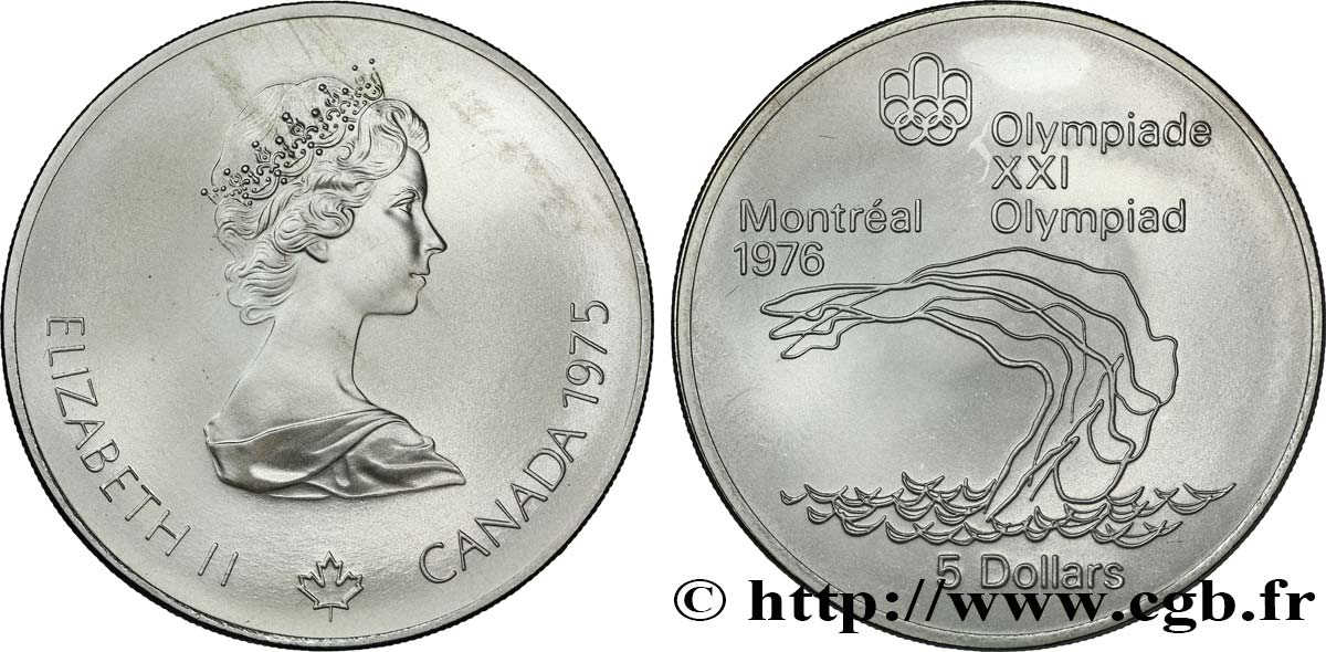 KANADA 5 Dollars JO Montréal 1976 plongeon 1975  ST 