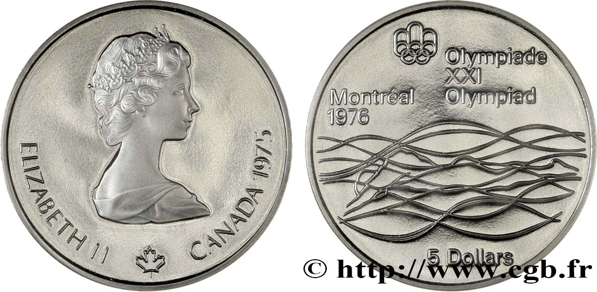CANADA 5 Dollars Proof JO Montréal 1976 natation 1975  MS 