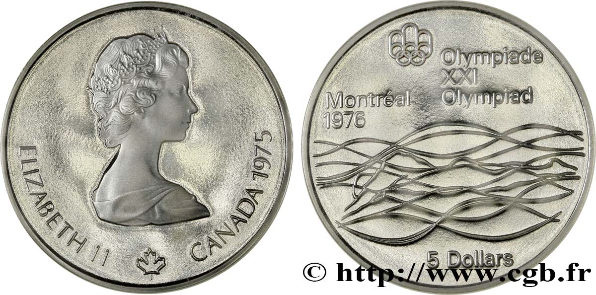 CANADA 5 Dollars Proof JO Montréal 1976 plongeon 1975  MS 