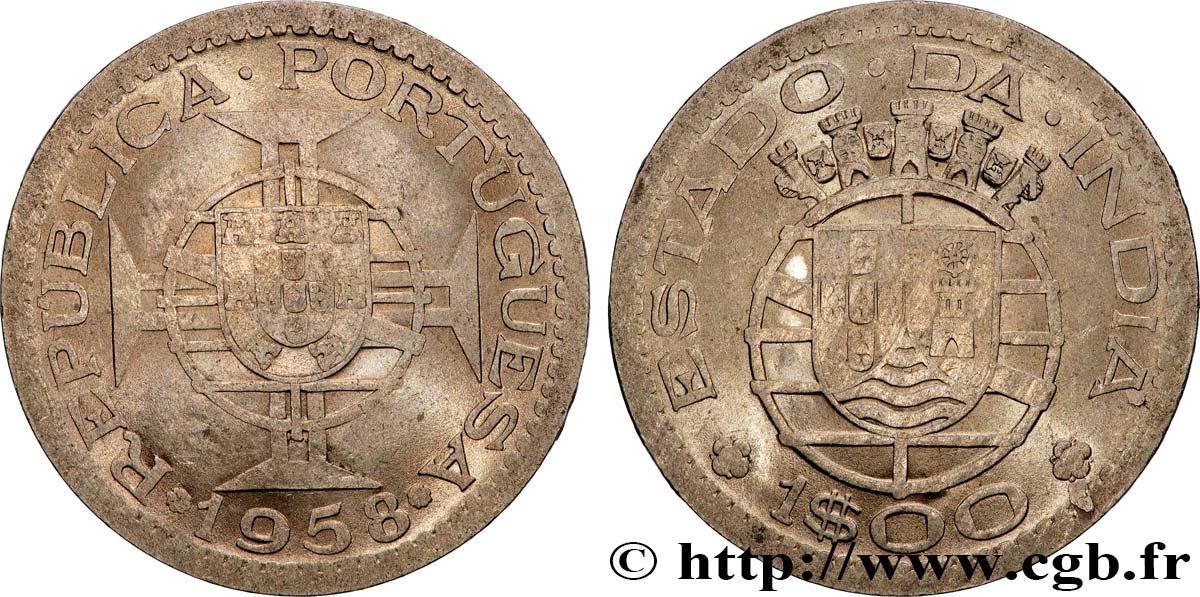 INDE PORTUGAISE 1 Escudo État portugais de l Inde 1958 Lisbonne SUP 