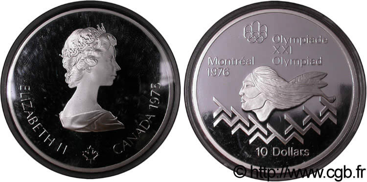 CANADá
 10 Dollars Proof JO Montréal 1976 saut d’obstacles hommes / Elisabeth II 1975  FDC 
