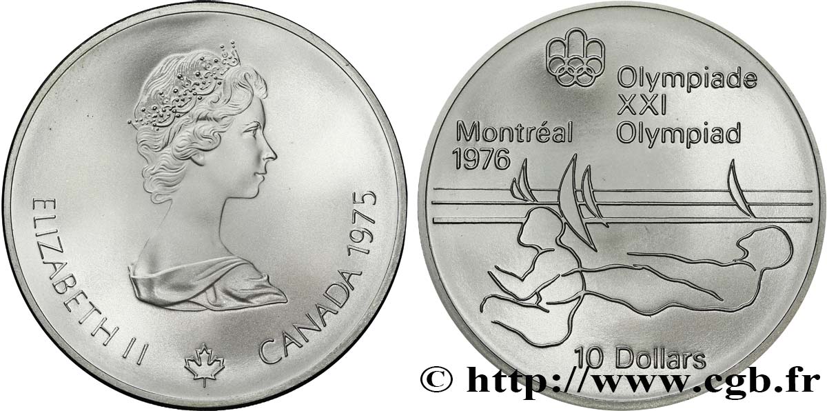 CANADA 10 Dollars JO Montréal 1976 voile 1975  MS 