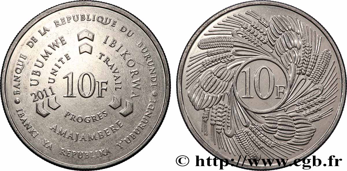 BURUNDI 10 Francs 2011  VZ 