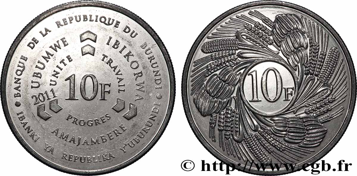 BURUNDI 10 Francs 2011  VZ 