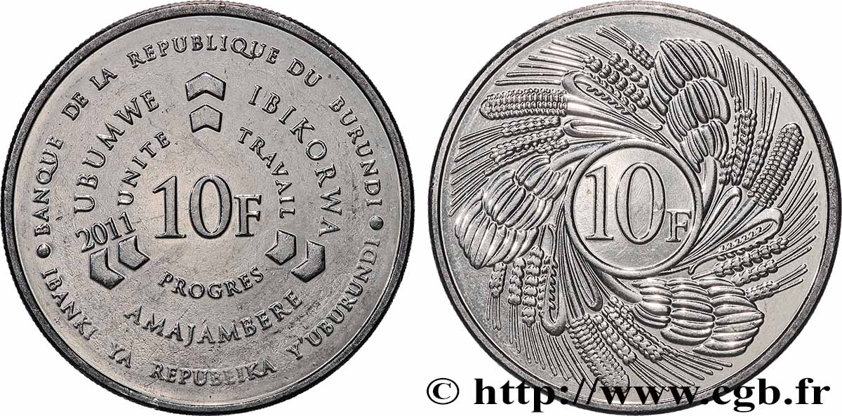 BURUNDI 10 Francs 2011  VZ 