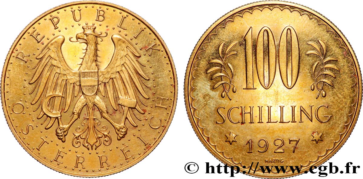 OR, PALLADIUM ET PLATINE INVESTISSEMENT 100 Schilling 1927 Vienne SUP 