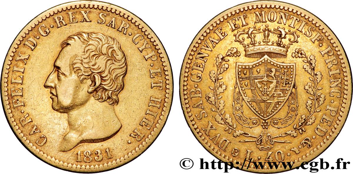 OR, PALLADIUM ET PLATINE INVESTISSEMENT 40 Lire  1831 Turin TTB 