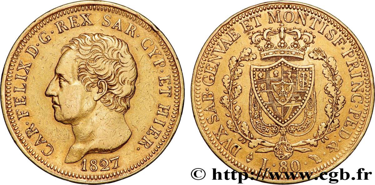 OR, PALLADIUM ET PLATINE INVESTISSEMENT 80 Lire  1827 Turin TTB 