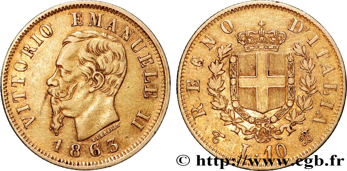 GOLD-, PALLADIUM- UND PLATIN-INVESTITIONEN 10 Lire 1863 Turin fSS 