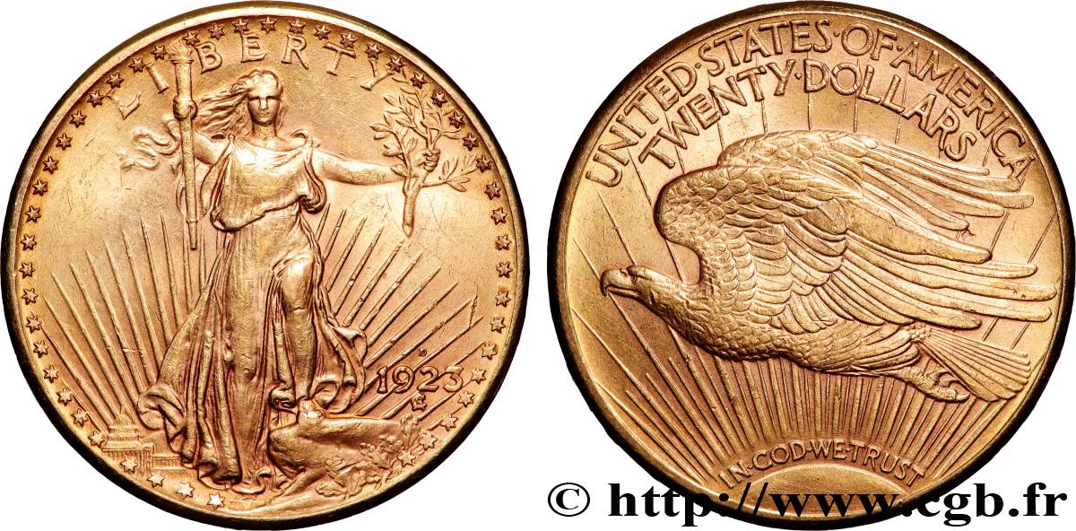 GOLD-, PALLADIUM- UND PLATIN-INVESTITIONEN 20 Dollars  Saint-Gaudens” 1923 Denver fVZ 