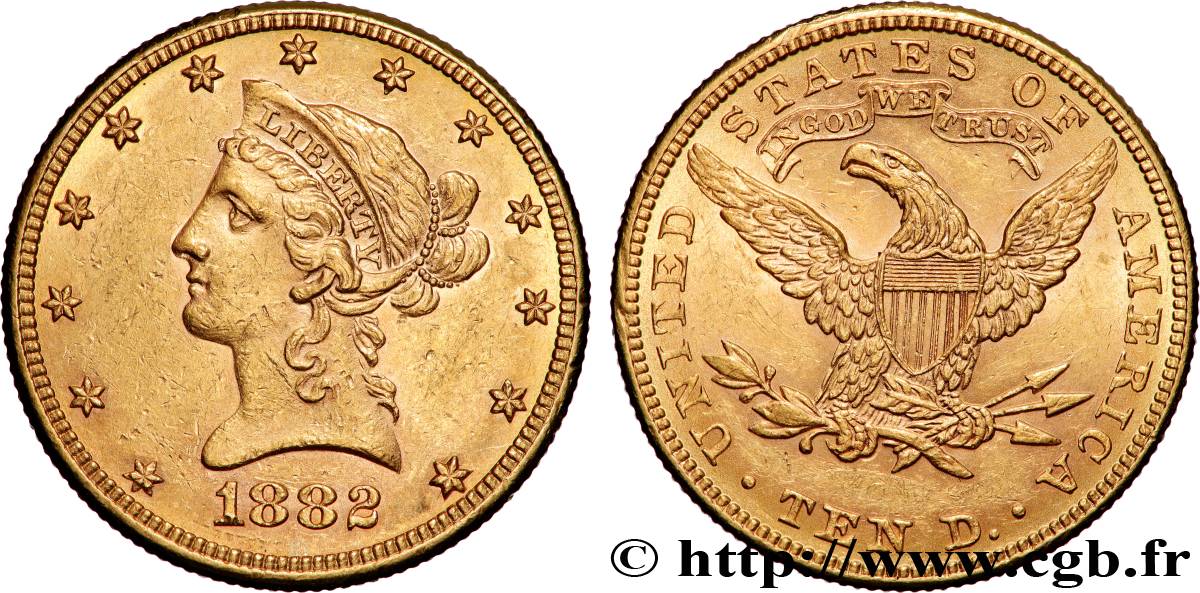 GOLD-, PALLADIUM- UND PLATIN-INVESTITIONEN 10 Dollars  Liberty  1882 Philadelphie fVZ 