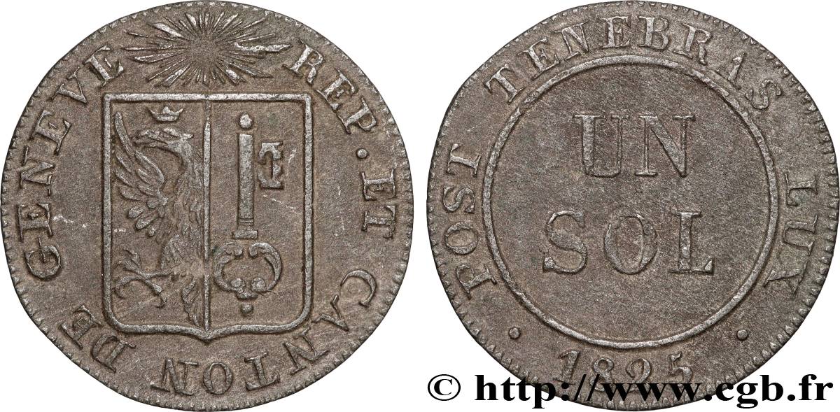 SVIZZERA - REPUBBLICA DE GINEVRA 1 Sol 1825 Genève BB 