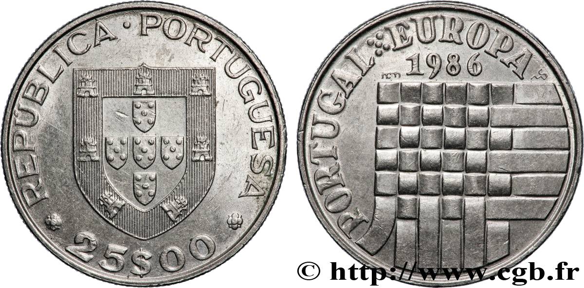 PORTUGAL 25 Escudos admission dans la Communauté Européenne 1986 Lisbonne SUP 