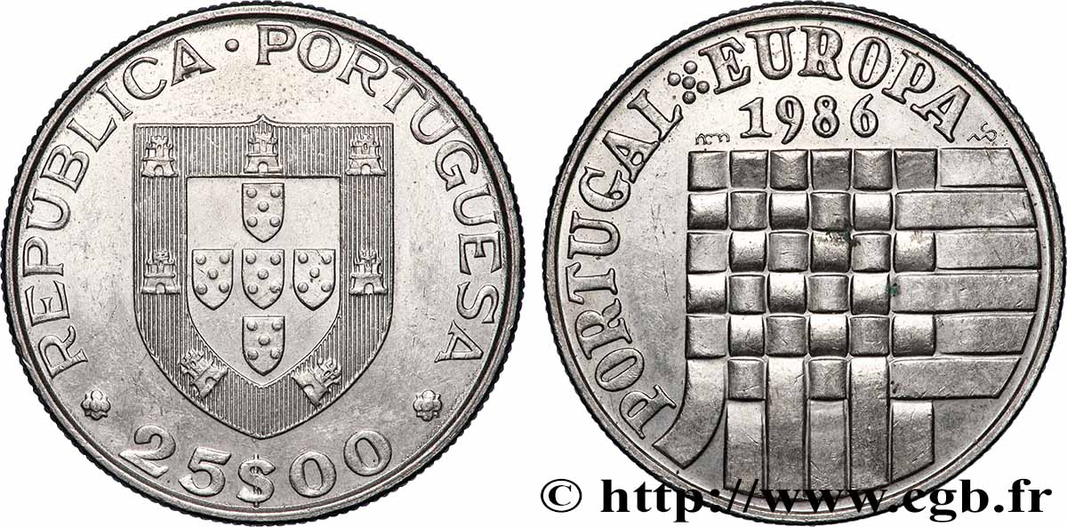 PORTUGAL 25 Escudos admission dans la Communauté Européenne 1986 Lisbonne SUP 