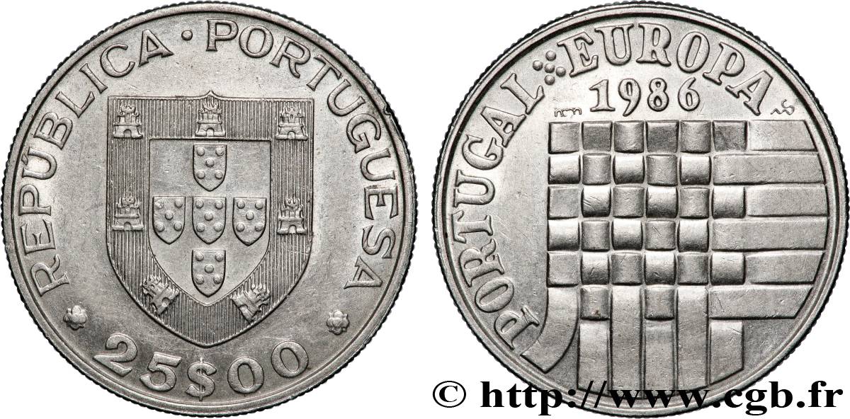 PORTUGAL 25 Escudos admission dans la Communauté Européenne 1986 Lisbonne AU 