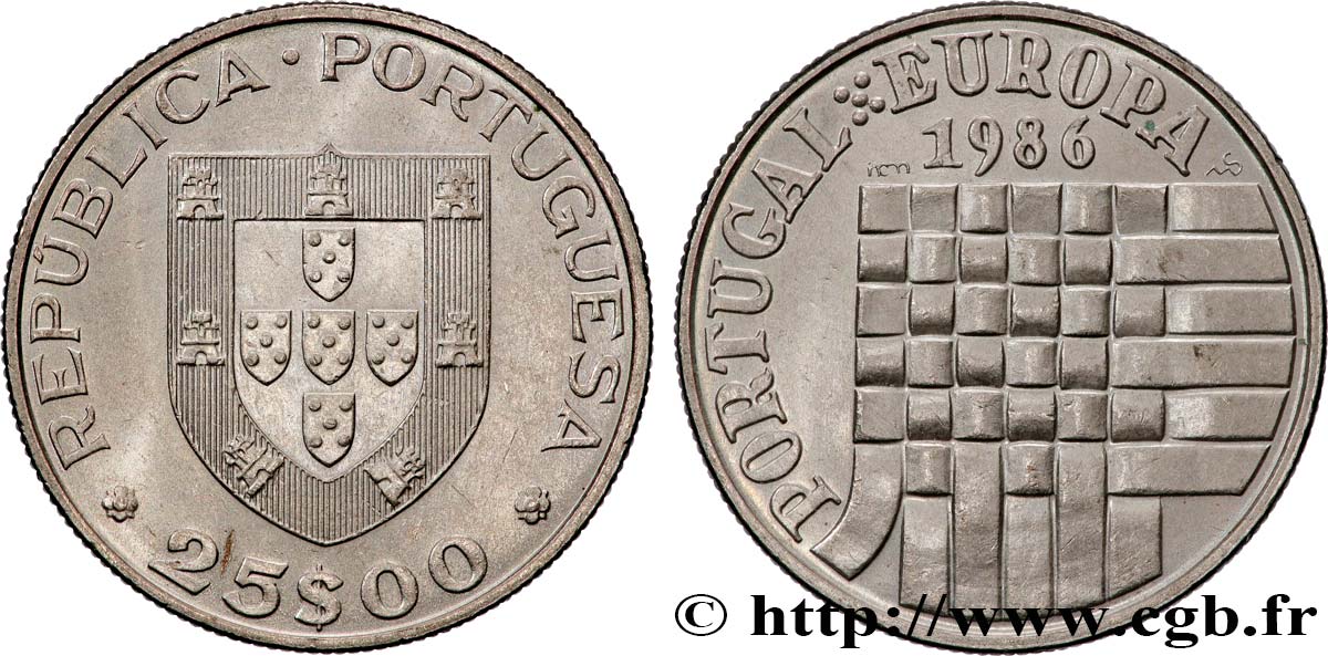 PORTUGAL 25 Escudos admission dans la Communauté Européenne 1986 Lisbonne AU 