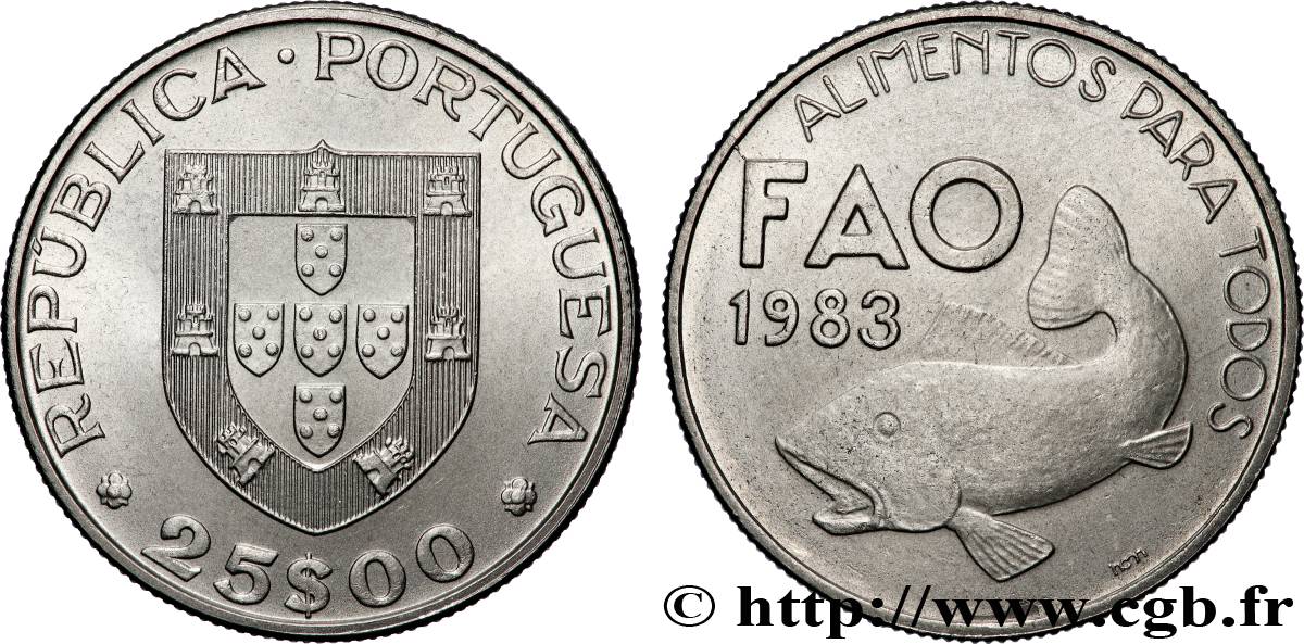 PORTUGAL 25 Escudos FAO 1983  AU 