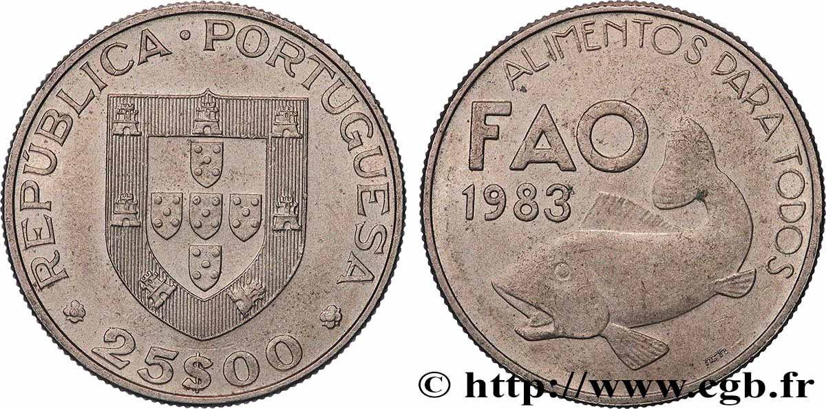 PORTUGAL 25 Escudos FAO 1983  AU 
